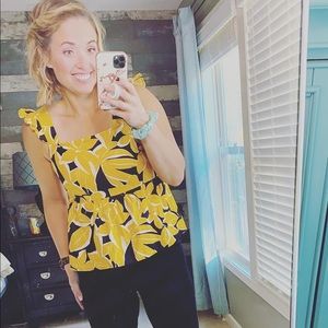 Black and yellow floral ruffle tank top